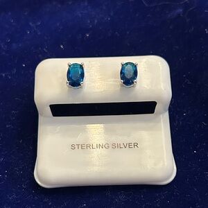 Sterling Silver‎ Blue sapphire oval Earrings